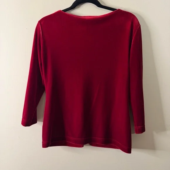 Women’s Red Velour V-Neck Top Small - Picture 2 of 8